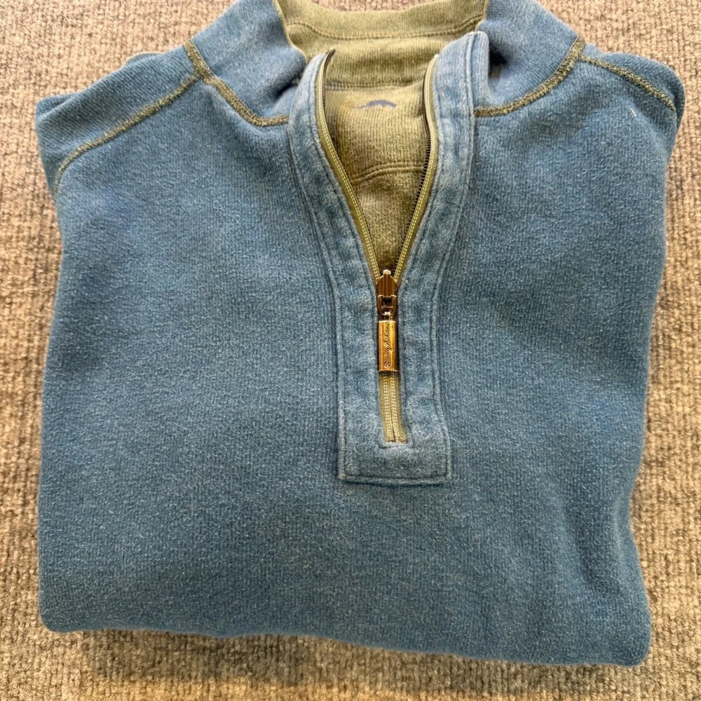 Tommy Bahama Mens Reversible Quarter Zip Pullover Green Blue Sweatshirt XL